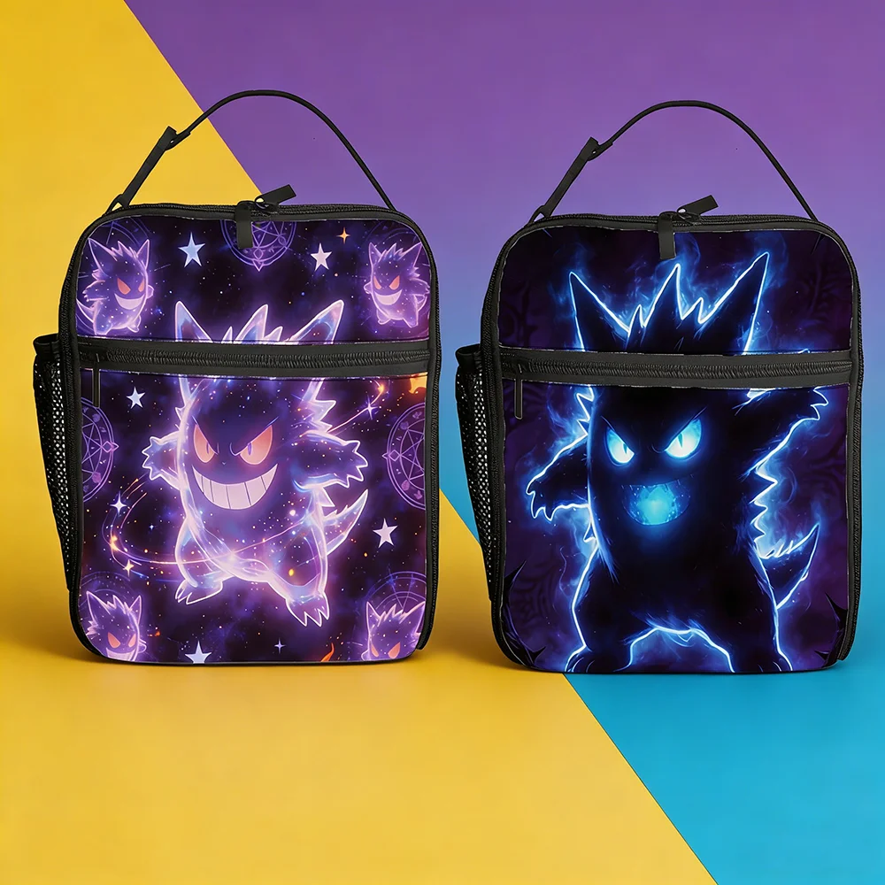 

Изолированная сумка для обедов Pokemon Gengar Neon Glow, многоразовая сумка-холодильник для студентов и рабочих, идеально подходит для школы и путешествий.