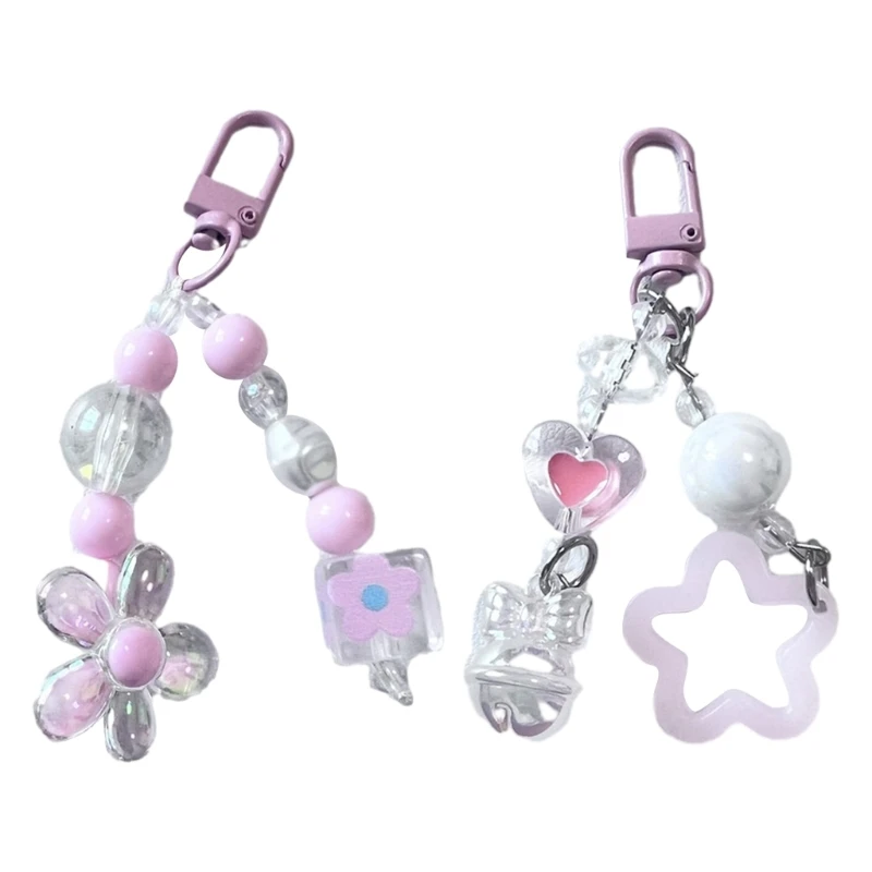 Colorful Flower Keychain Pendant Acrylic Holder Beads Keychain Pendants Versatile Accessory for Keys Backpacks