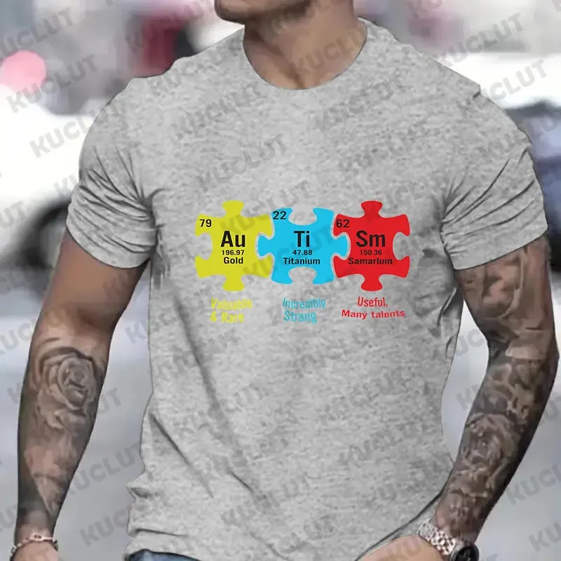 Funny Autism Puzzle Piece Shirt for Men Clothing Fashion Autism Awareness Y2k Graphic Print Tops Short Sleeve Tees Men\'s Clothes