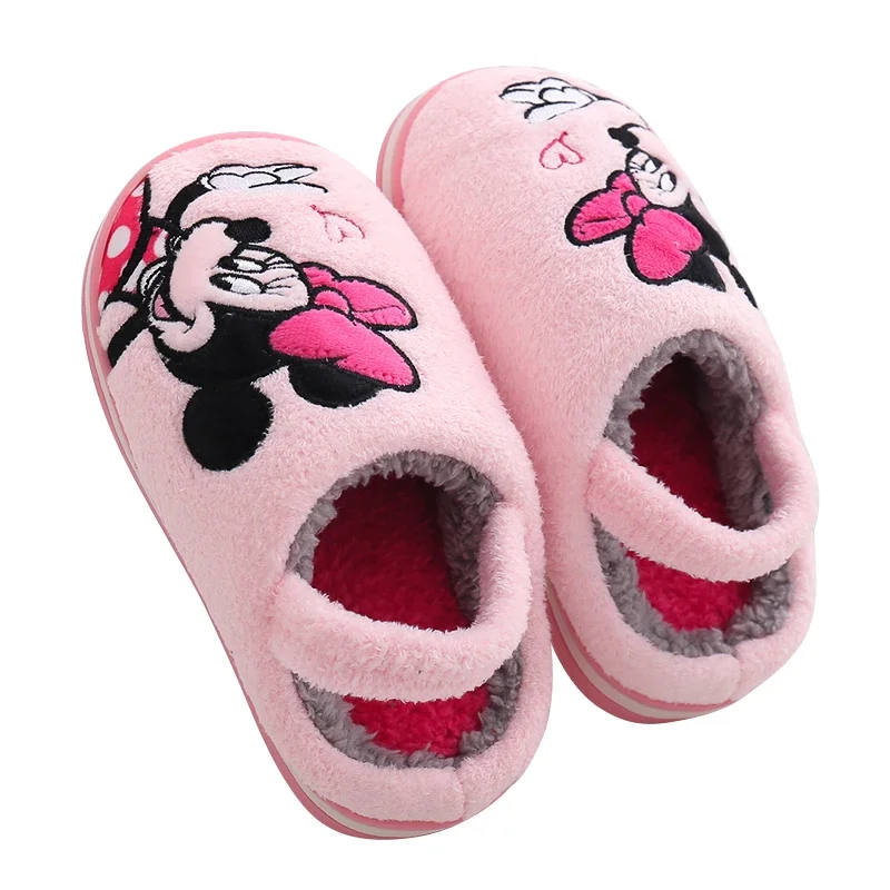 Disney Winter Boys and Girls Lovely Cotton Slippers Mickey mouse Bedroom Household Non slip Children\'s Warm Plush Slippers