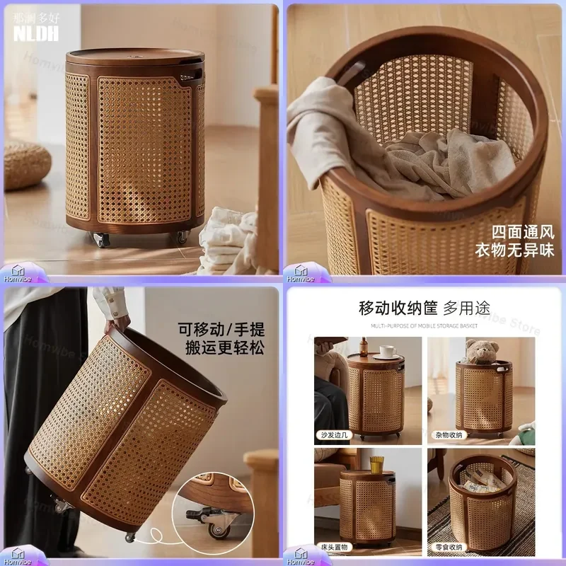 Rattan Laundry Basket for Dirty Clothes Household Plush Toy Storage Removable Doll Bucket Organizer Bin