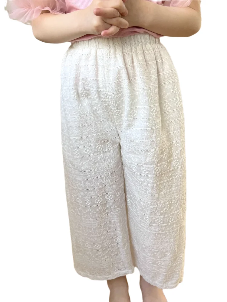 Spring Summer Girls Ruffle Pure Color Long Pants Children Lightweight Breathable Casual Pants Baby Pants D047 Faion Set