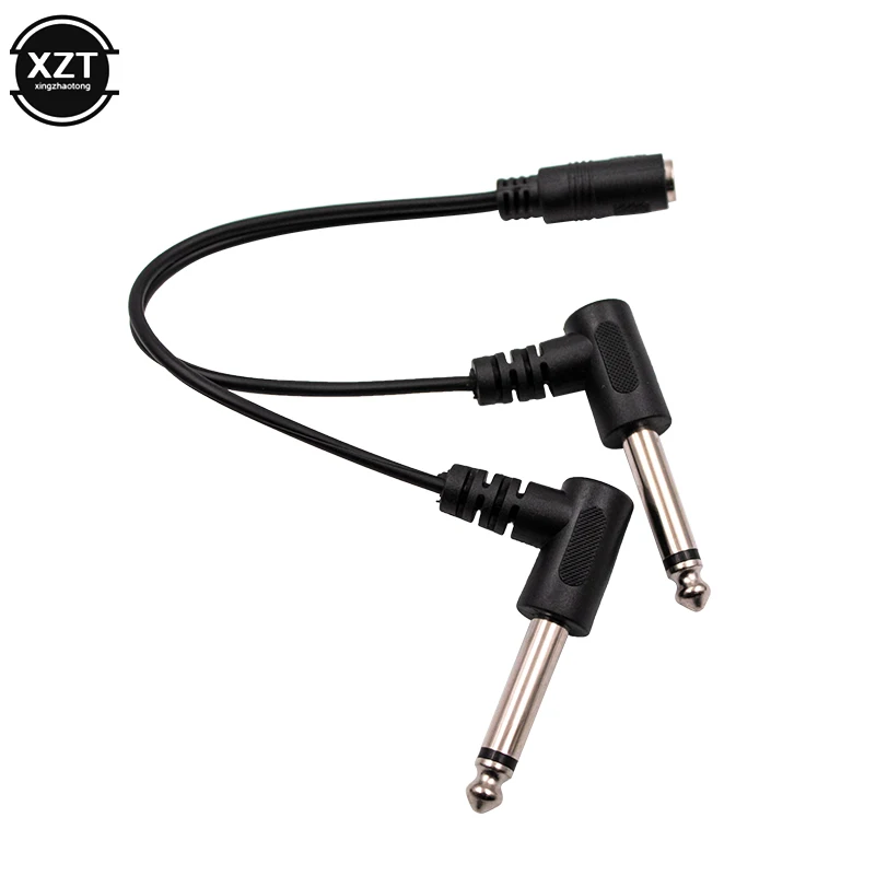 3.5mm Mini 1/8 inch TRS Stereo Female Jack to Dual 1/4 6.35mm Male Plug Mono TS Right Angle Audio Adapter Y Splitter Cable 20cm