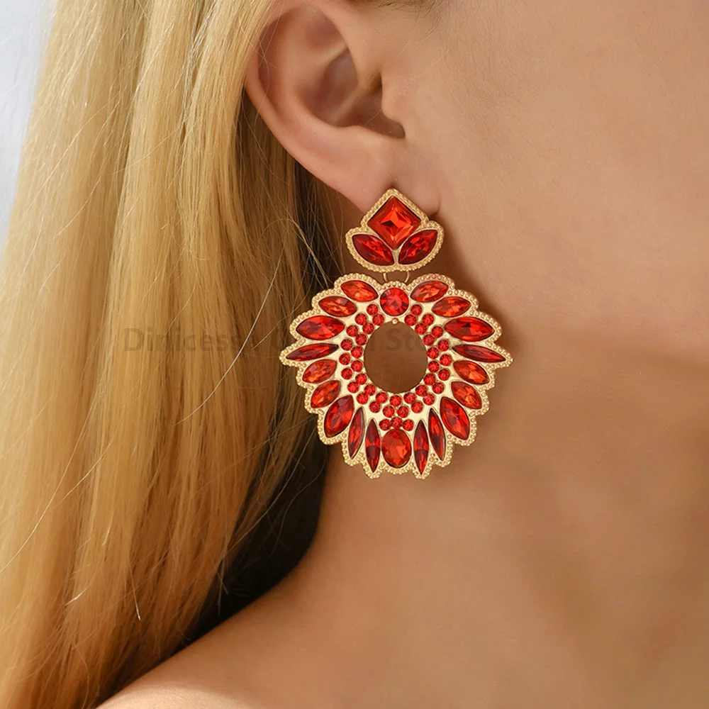 Charm Multicolored Crystal Big Dangle Drop Earrings For Women Trendy Vintage Luxury Chandelier Pageant Prom Pendant Jewelry Gift
