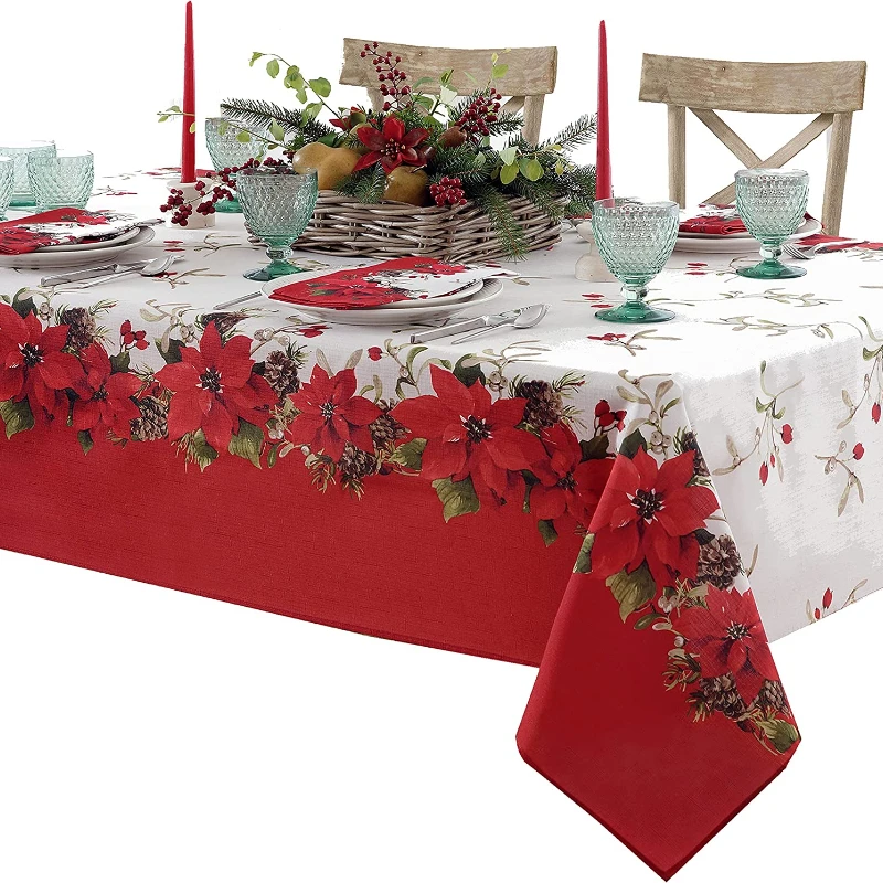 A Pint of Red Bilateral Christmas Fabric Tablecloth Home Dining Table New Year's Dinner Decoration Stain-resistant Accessories