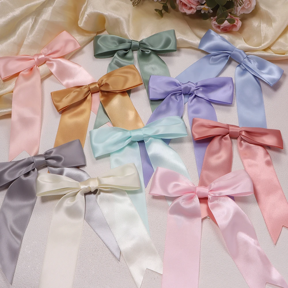 5 Stück bunte, große Satinband-Schleifen aus Polyester, handgefertigte Schleifen zum Selbermachen, für Blumen, Geschenkverpackungen, Hochzeiten, Partys und als Haarschmuck. – Detail 5
