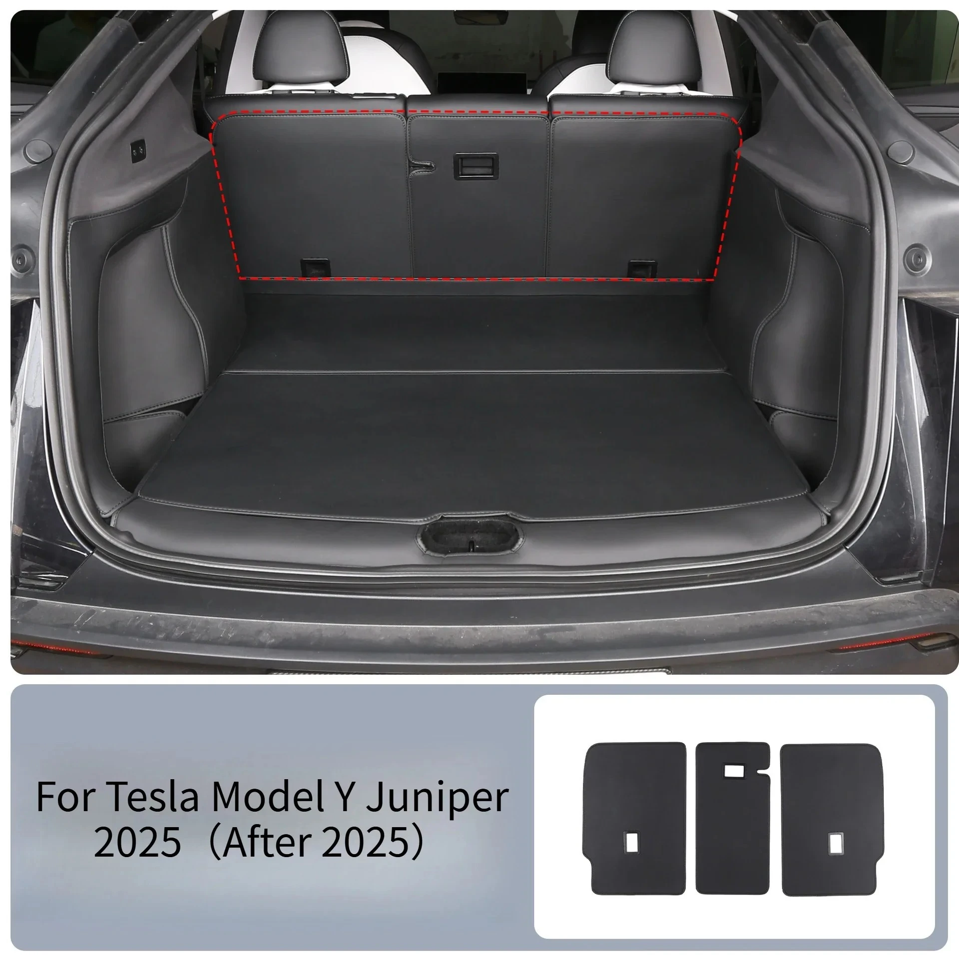 Für Tesla Model 3 Y Juniper 2017-2025 Rücksitzabdeckung Leder-Rückenlehnenprotektor Geteilte Hunde-Liegefläche Haustiermatte Anti-Kick-Pads