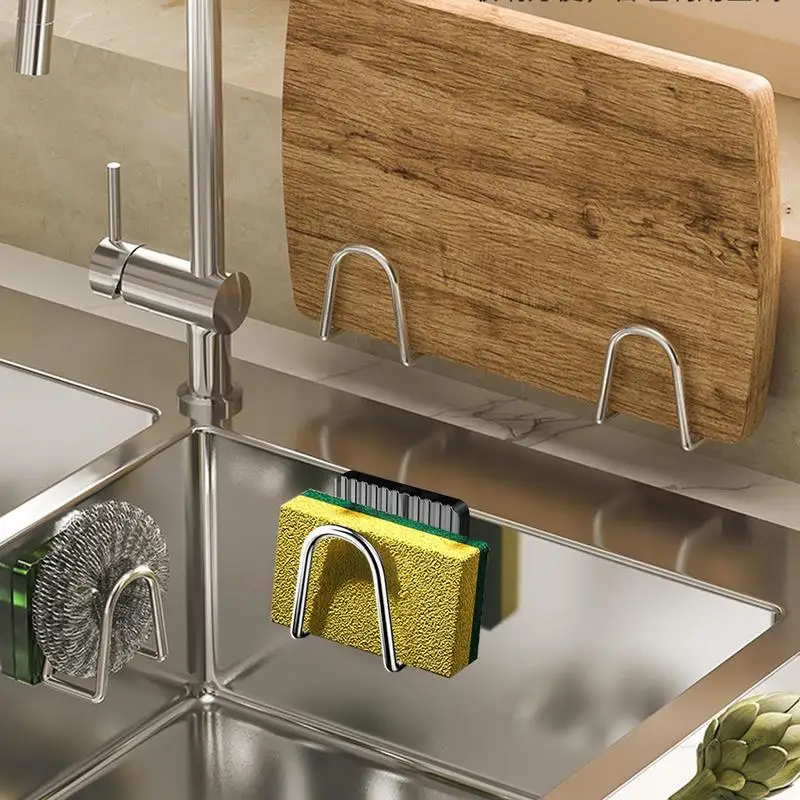 Drain Storage Shelf Multifunctional Self Adhesive Sink Sponges Rack Wall Mounted Dish Sponge Holder Kitchen Wall Hooks Accessory