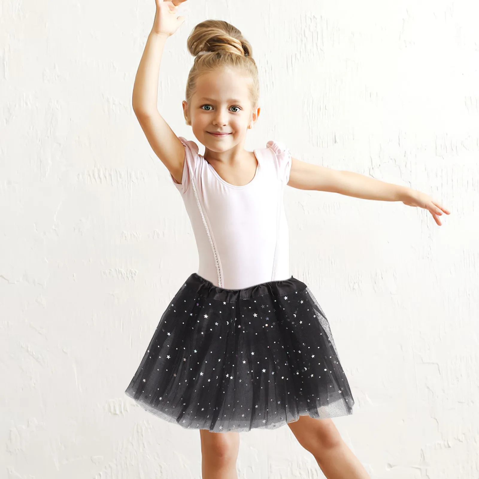 Falda tutú con lentejuelas para niñas, ideal para niñas pequeñas, adolescentes, ligera, brillante, de tul con lentejuelas, para ballet, baile, fiestas, disfraces, regalo, color negro.