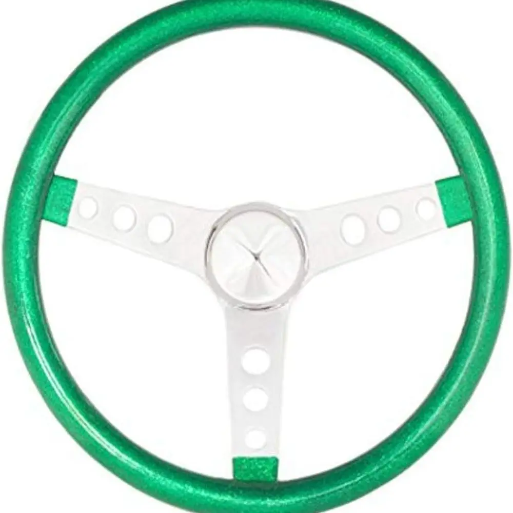 

8462 Green Metal Flake 15 inch 3-Silver Spoke Design Steering Wheel