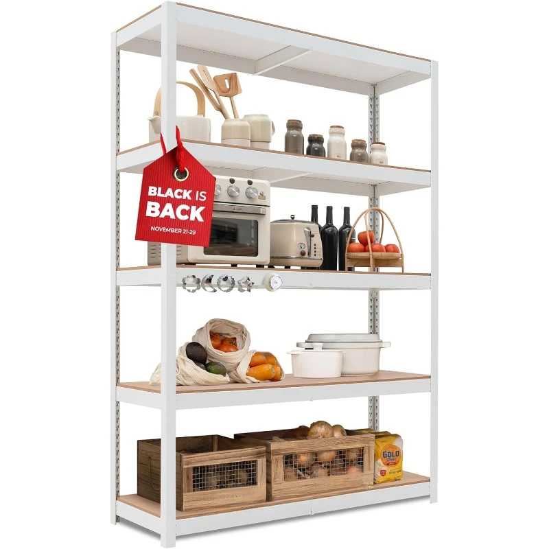 

White Boltless Heavy Duty Garage Storage Shelving Adjustable 5-Tier Metal Shelves Laminated Shelf Industrial Utility Rack Pantry