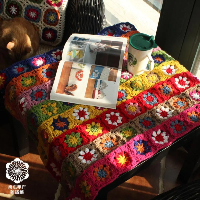 

80x60cm Handmade Crocheted Daisy Woolen Blanket Crochet Blanket Sofa Blanket Table Tablecloth Rustic Crafts Home Decoration