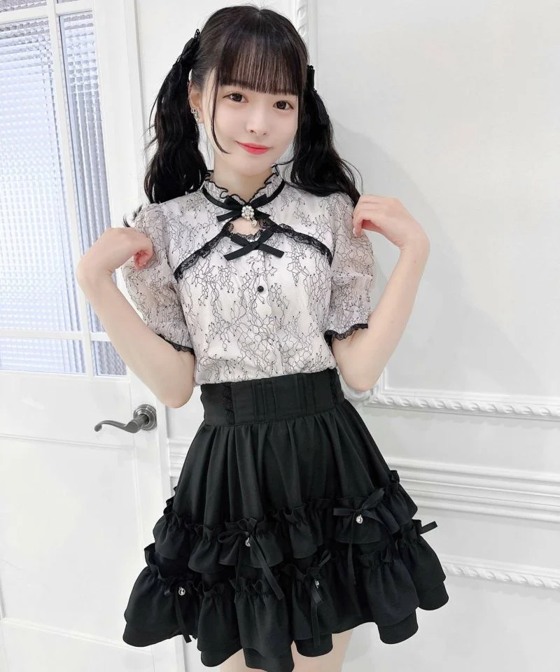 

Japanese Lolita Fungus Edge Bow Versatile High Waist Skinny A Line Mini Skirt Sweet Princess Small Cake Black Skirts for Women