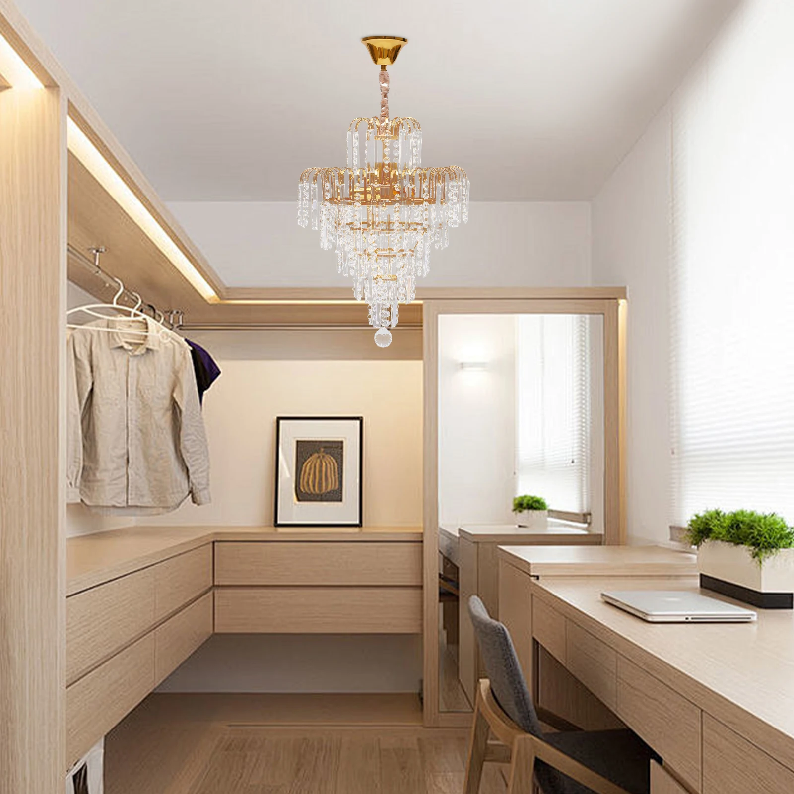 Elegant Modern Ceiling Light K9 Crystal Chandelier Pendant Lighting Fixture Lamp Metal+Glass Gold Polishing and Electroplate