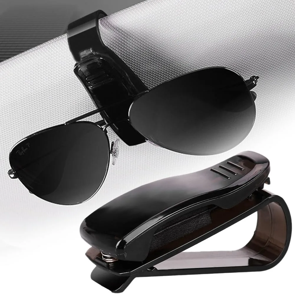 Sunglass Holder for Car ( One-Handed Operation, Gentle & Secure Hold, Silicone Padded, Universal Fits Sunglass and Car Visor) - Sunglasses Clip for Car Visor (Black , 1 Pack)