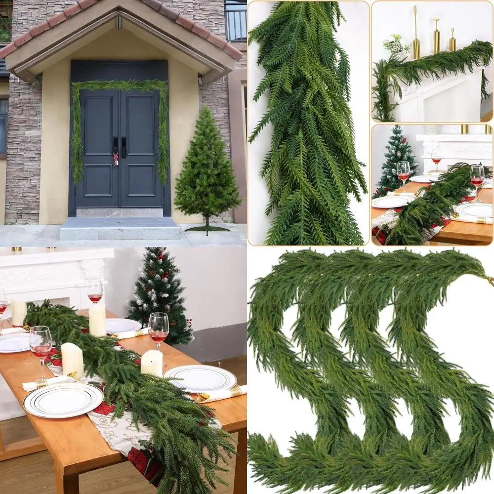 

9-Foot Long Dense Norfolk Pine Garlands for Christmas, Realistic Touch Greenery for Indoor and Outdoor Decor