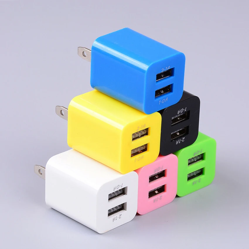 Colorido celular carregador duplo EUA plug parede adaptador USB