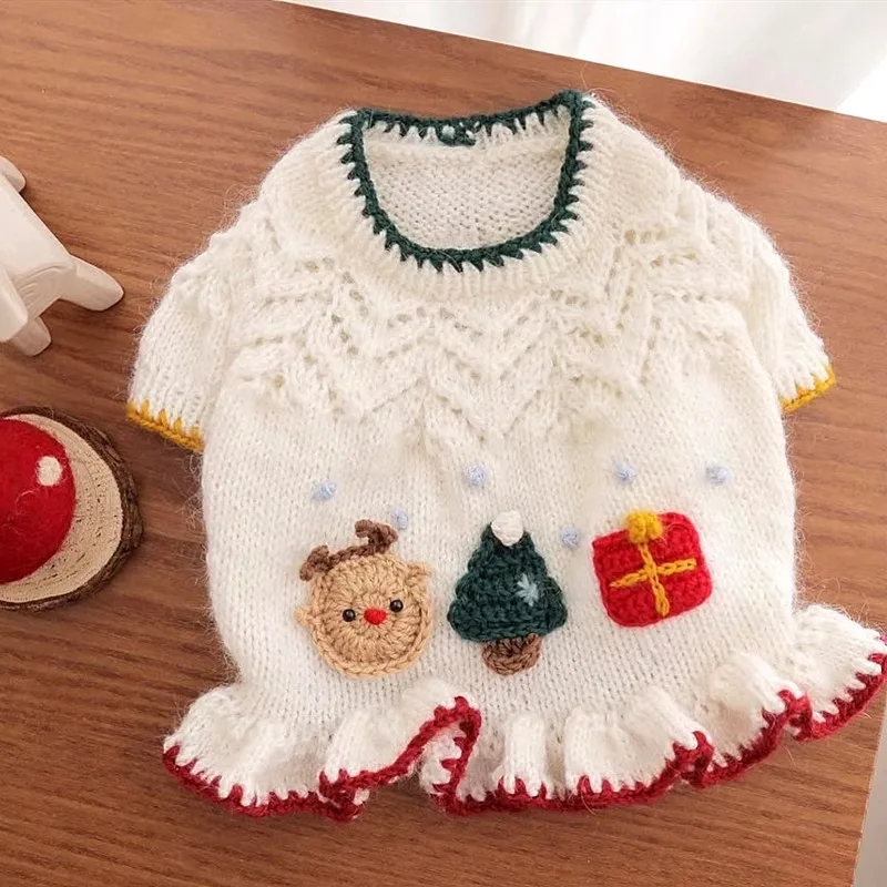 

Christmas Knit Pet Sweater Pomeranian Cartoon Pullover Cat Teddy Winter Clothes Bichon Warm Two Legs Clothes XS-XL