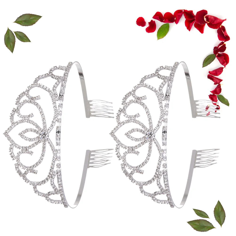 

2pcs Kids Crystal Crown Water Drill Tiara Lightweight Elegant Headdress For Wedding Party Birthday Performance Crown For Kids