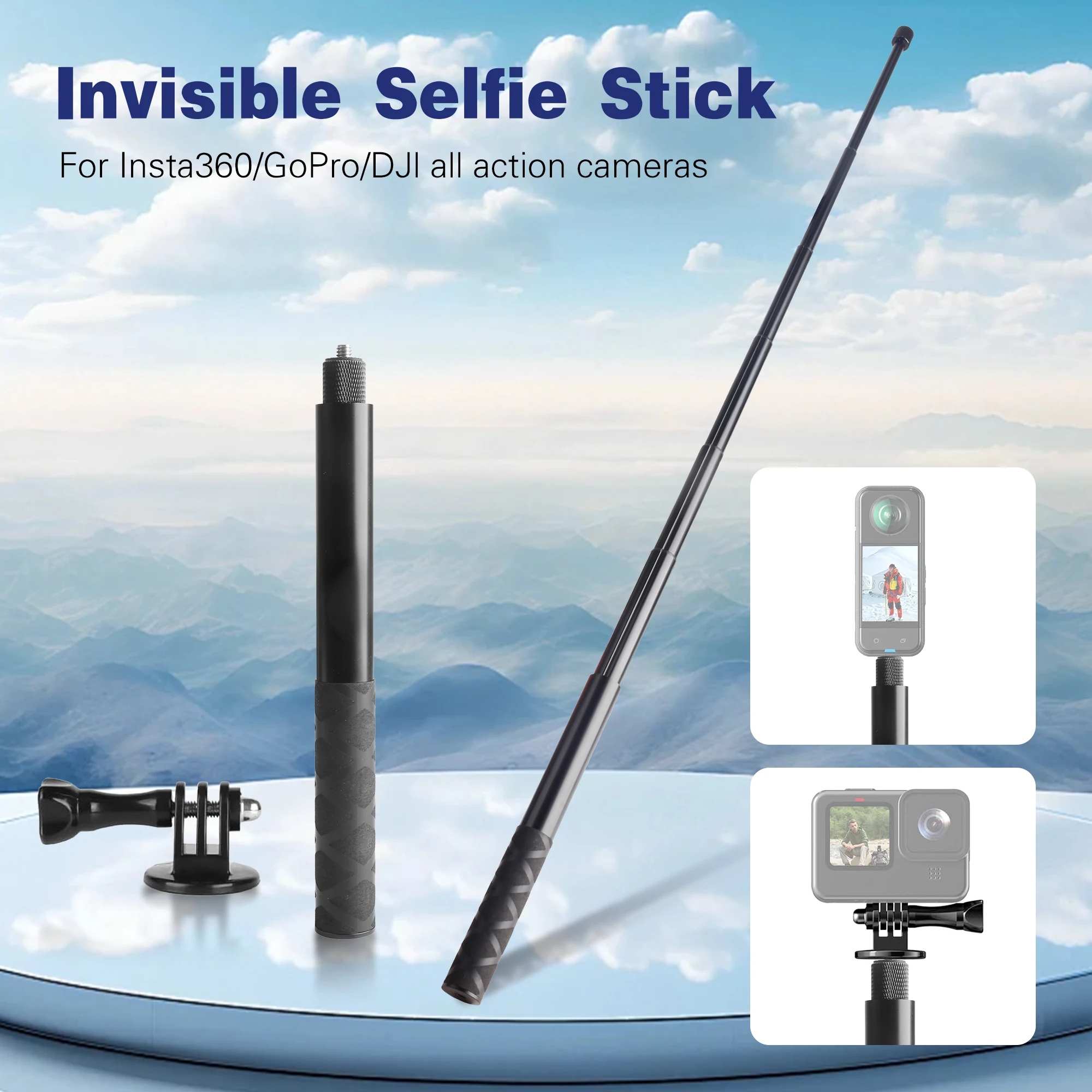59in/150cm Invisible Selfie Stick, Extension Long Pole for Insta360 X6/X5/X4/X3 GoPro Hero  DJI OSMO Action 3/4/5/6 Pocket 3/4,