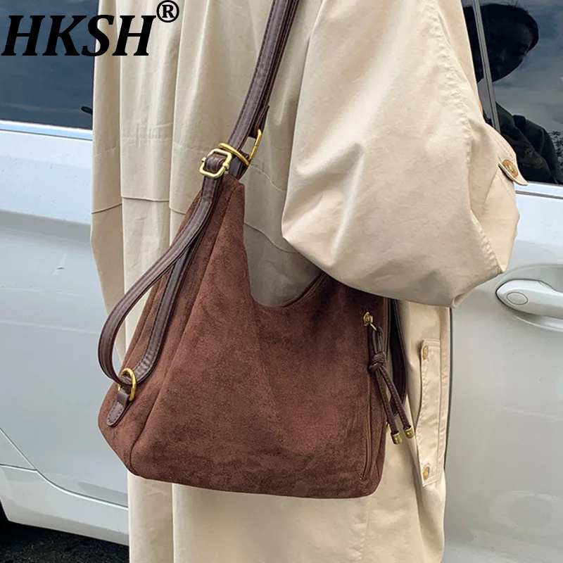 

HKSH Autumn Winter New Women Tote Bag Large Capacity Zipper Versatile Crossbody Elegant Tide Chic Travel Casual Backpack HK13262