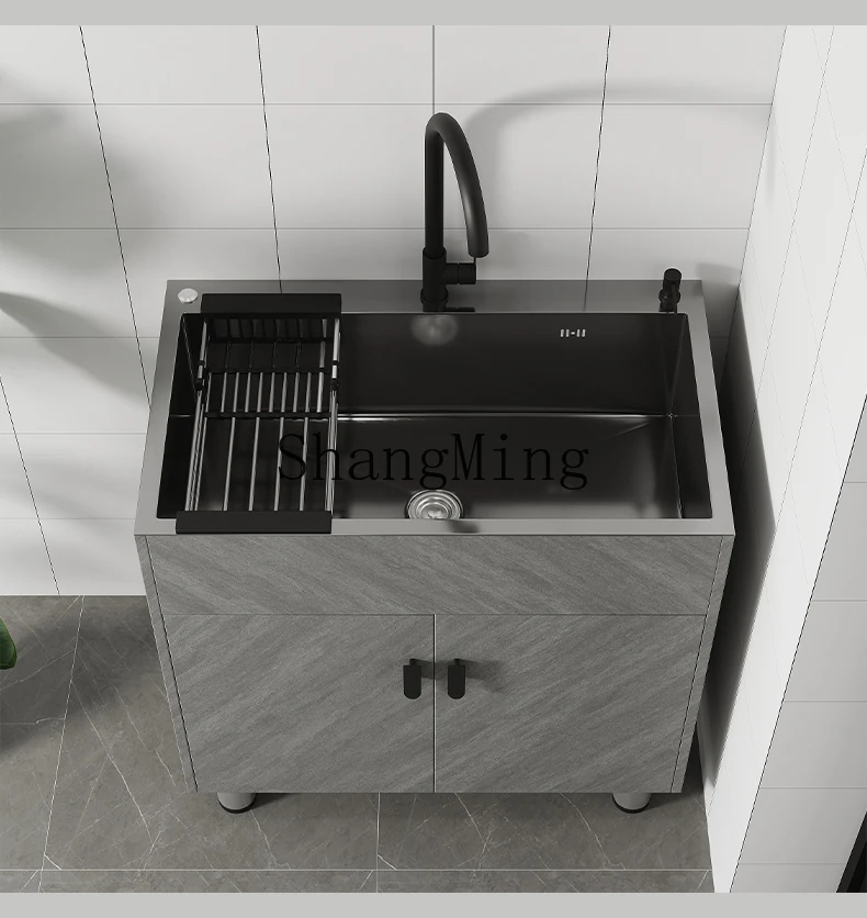 SM new kitchen stainless steel vegetable basin integrated cabinet household simple single double tank cabinet