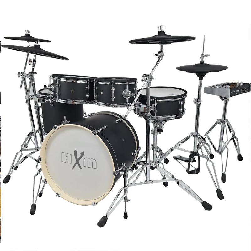 HXM XD-2000F-KM Matt Black Color Rack Tom Attached With Crash Cymbal Stand Electronic Drum Set Factory Direct Sales