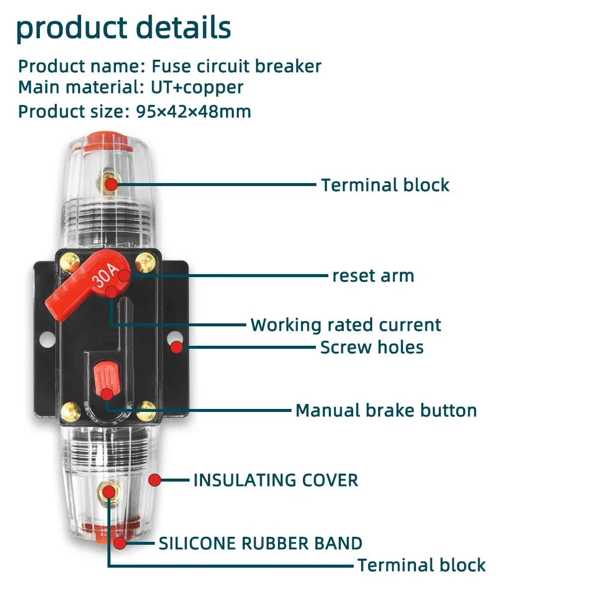 12V 24V 20A to150A Car Boat Self-recovery Resettable Circuit Breaker Truck Resettable Fuse Short Waterproof  Protection Fuse