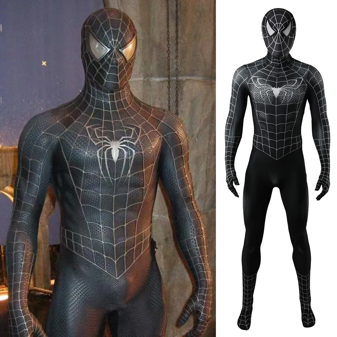 

Black Raimi Spiderman Cosplay Superhero Raimi Symbiont Costume Printed Spandex Bodysuit Zentai Outfits Halloween Costume Adult