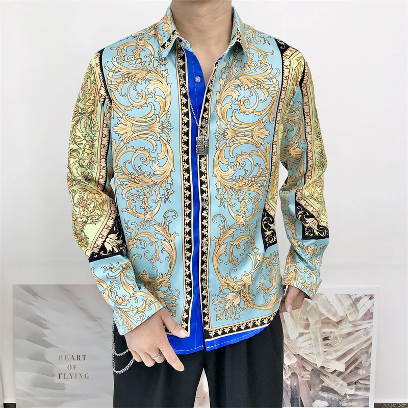 Hawaiian Spring Mens Clothing Luxury Shirts Chemise Homme Women Retro Floral Male Long Sleeve Print Dress Slim Fit Party Shirt