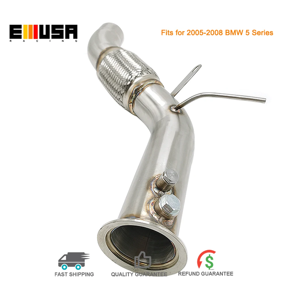 Emusa Stainless Steel Turbo Exhaust Downpipe V-Band Fit for  2005 2006 2007 2008 BMW 5 Series E60 E61 520d M47N2