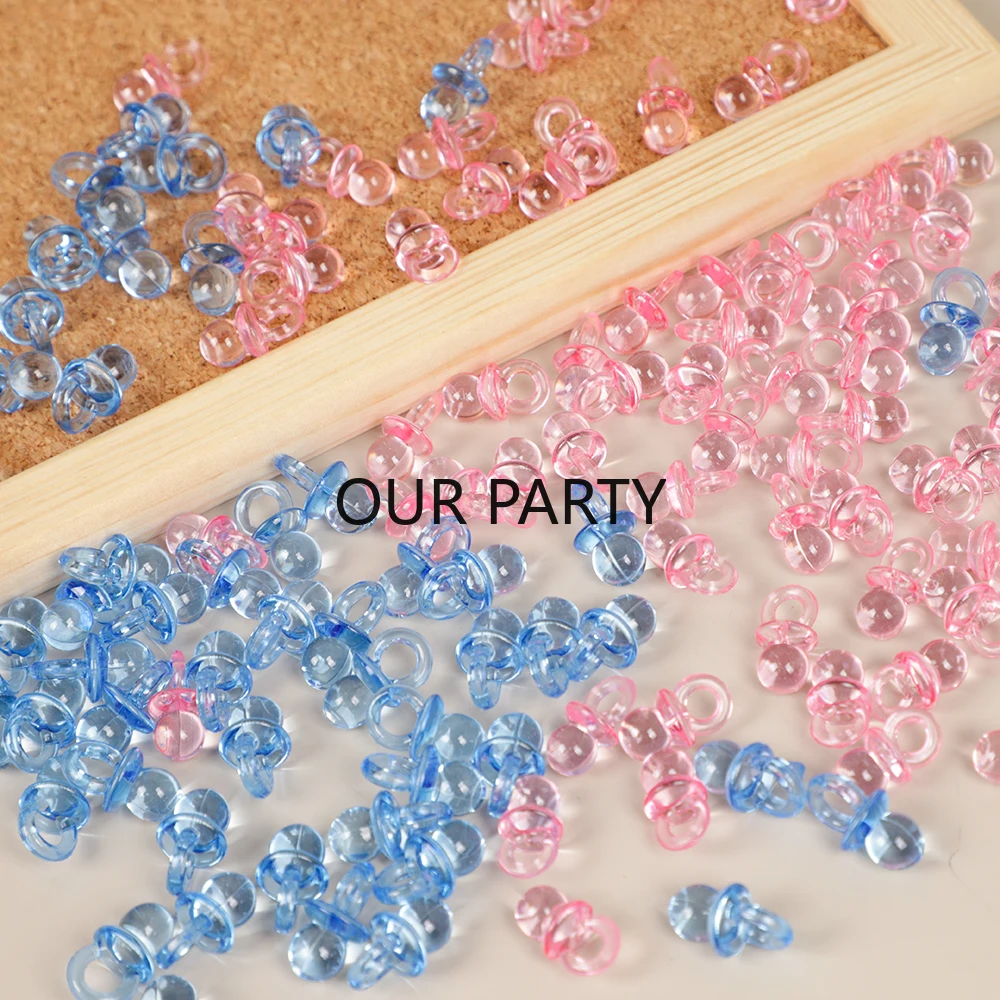 100Pc Mini Acrylic Blue Pink Pacifier Nipple Confetti Gender Reveal Table Scatter for Kids Birthday Baby Shower Party Decoration
