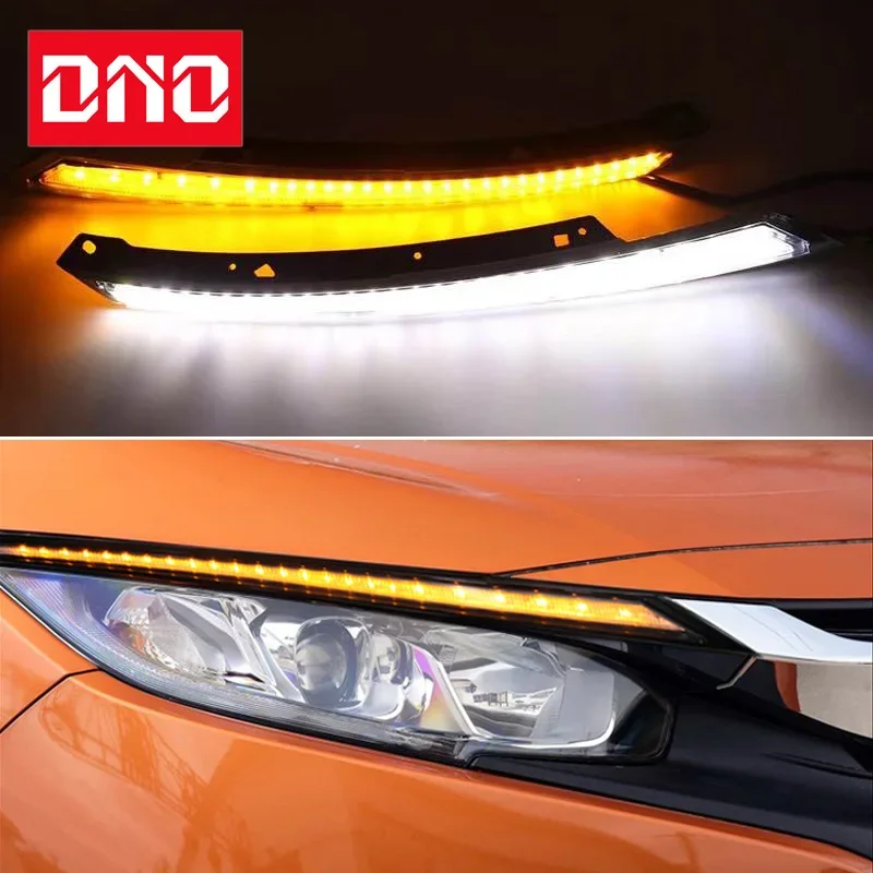 

Car LED DRL 12V Daylights For Honda Civic 2016 2017 2018 Yellow Turn Signal Indicator Daytime Running Light Fog Lamp Headlight