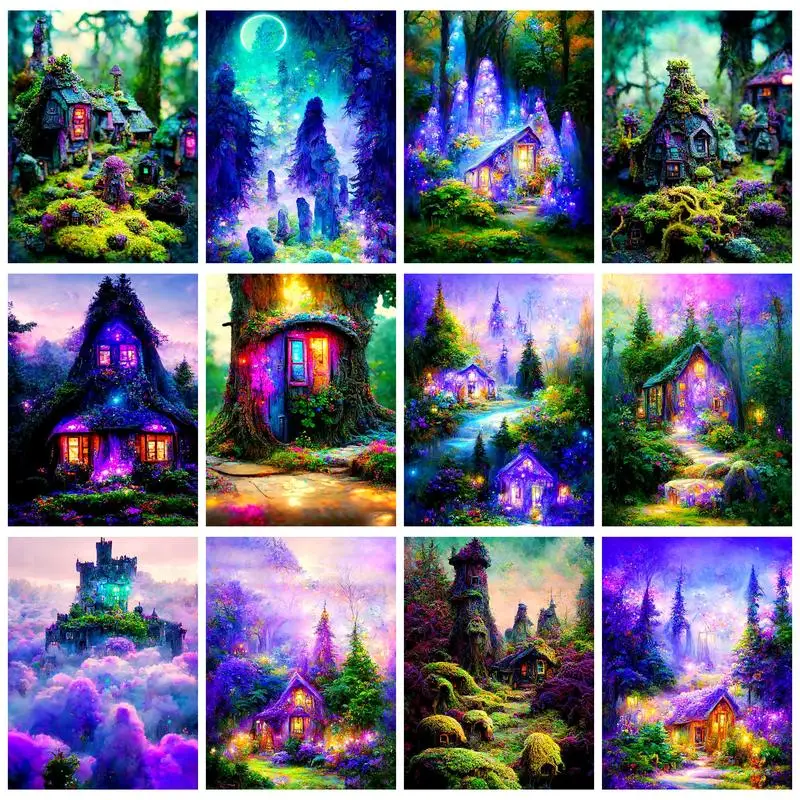 

RUOPOTY Diamond Painting House Forest Mosaic Full Round/Square Embroidery Landscape Creative Rhinestone Home Decoration Art