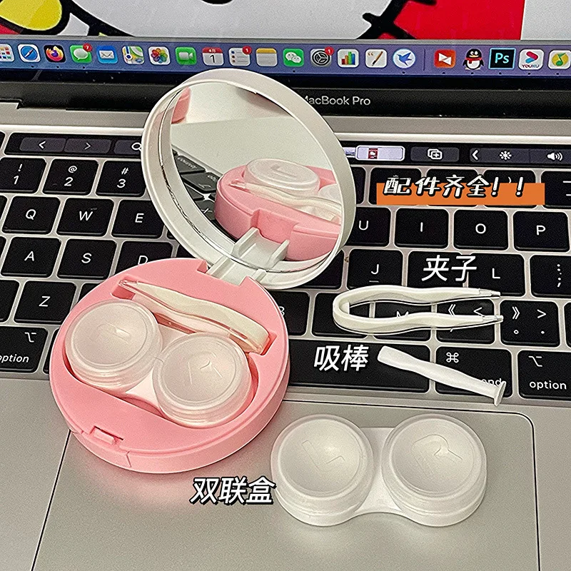 Novo kawaii olá kitty caso de lentes de contato dos desenhos animados bonito sanrio kt gato portátil caixa de lentes de contato com espelho meninas presentes de viagem