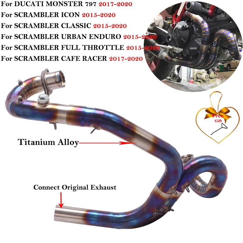 

Slip On For Ducati Scrambler 800 Monster 797 Motorcycle Exhaust Escape System Titanium Alloy Front Pipe Connect Original Muffler