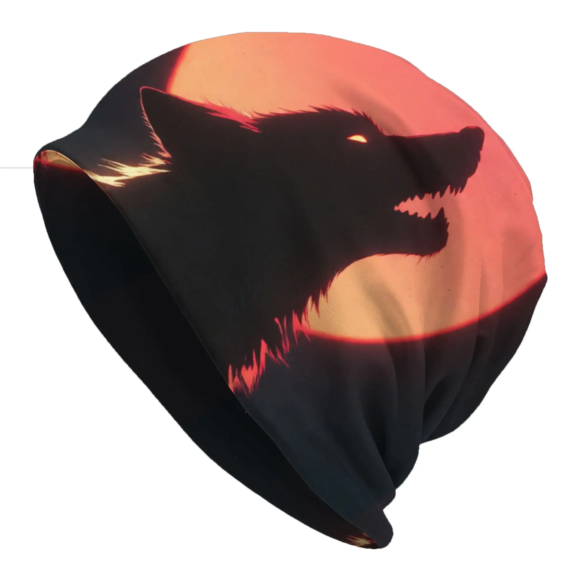 Fire Wolf Howling Red Moon Graphic Hat Fashion Caps Men Women  Skullies Beanies Ski Caps Soft Bonnet Hats