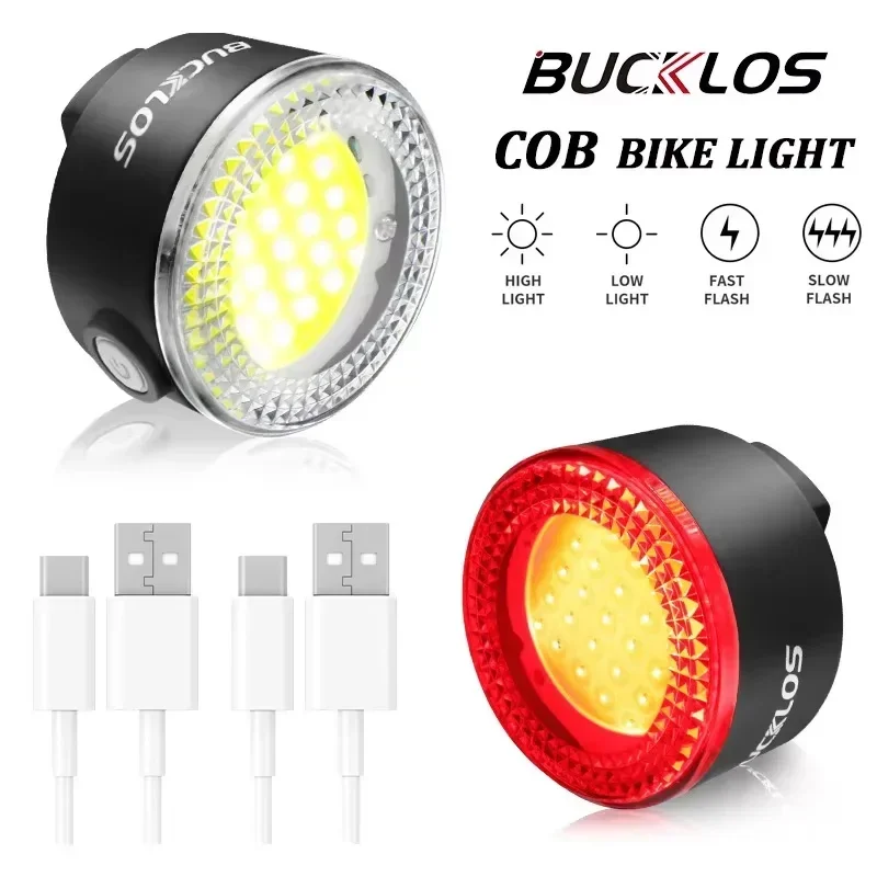 BUCKLOS Bicycle Light Set COB Bright Cycling Light Lamp USB Recharge Bicycle Taillight Waterproof Cycling Tail-lamp Headlight