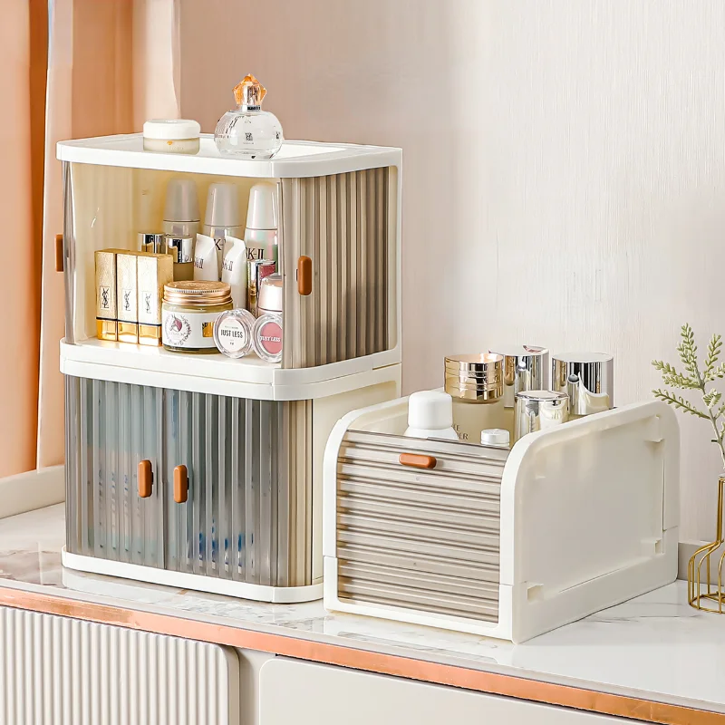 Bureau Make-Up Organizer Box Met Dubbele Deur Voor Cosmetische Sieraden Met Grote Capaciteit, Stofdicht Hoesje Voor Kantoorbenodigdheden