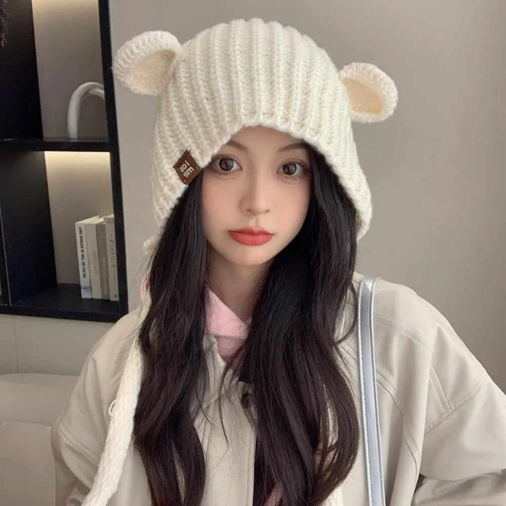 لطيف حماية الأذن الدب الأذن قبعة بلون الدفء محبوك قبعة القبعات حماية الأذن قبعة الشتاء #6