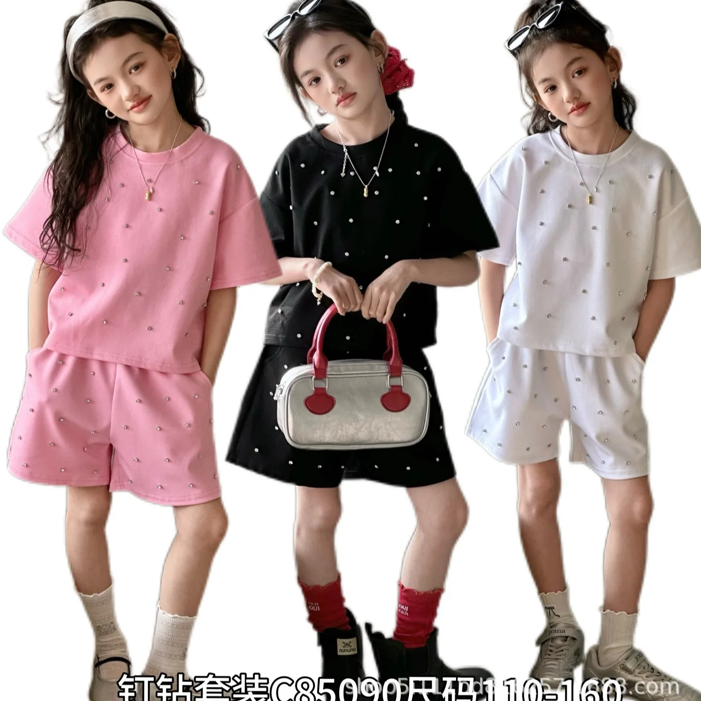 2 PCS set 2026 summer girls' diamond set baby girl clothes  kids clothes