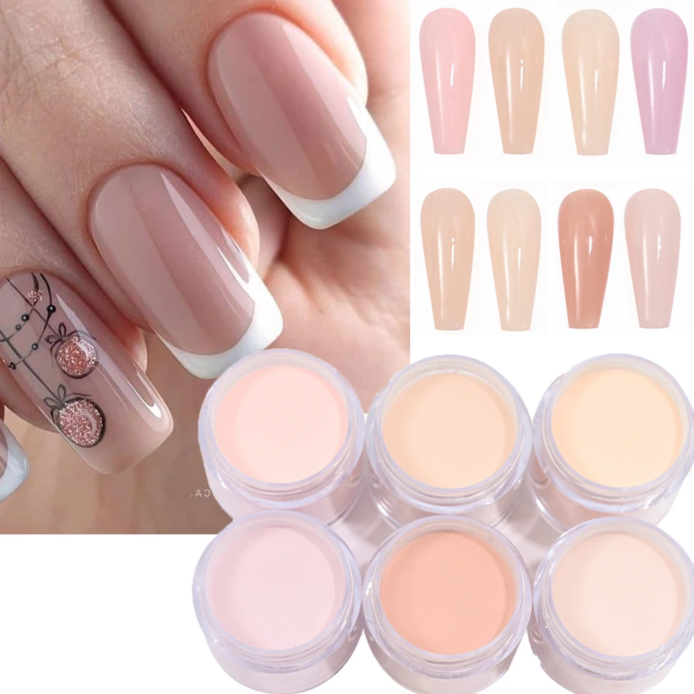 6jars Nude Pink Nail Art Acrylic Powder 10g/bottle Crystal Powder Pigment For Nails Extension/Carving/Dipping 3in1 Nails Dust#*&