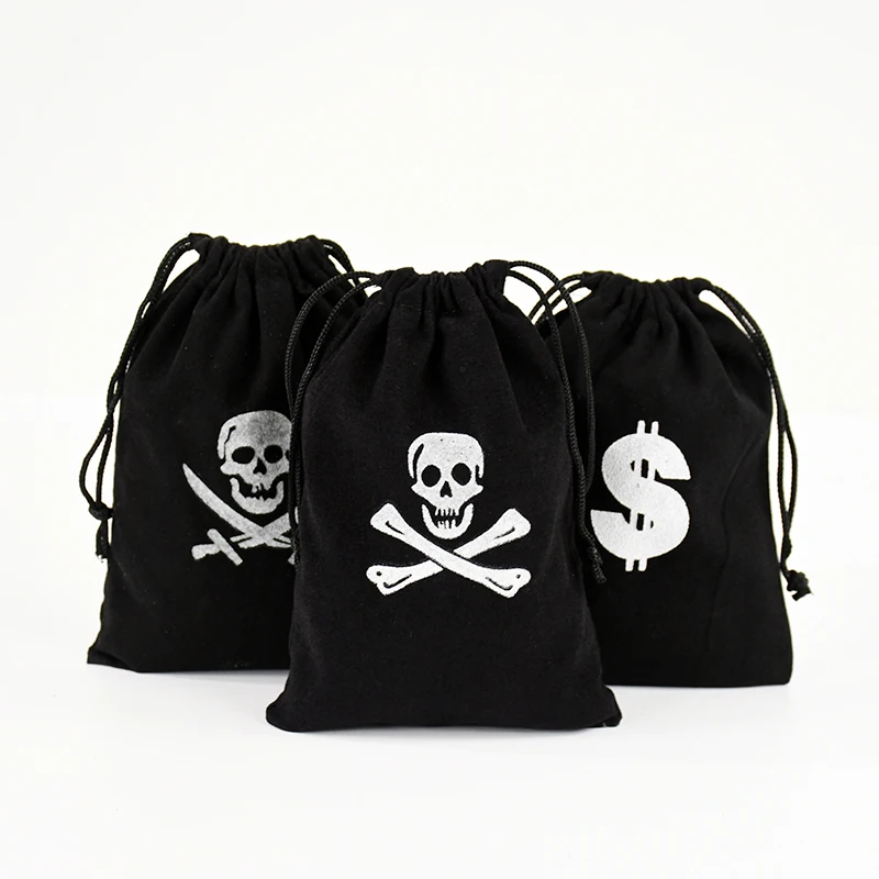 

5Pcs Pirate Drawstring Candy Gift Bags Pirate Themed Birthday Party Decorations For Kids Gifts Halloween Decor Supplies