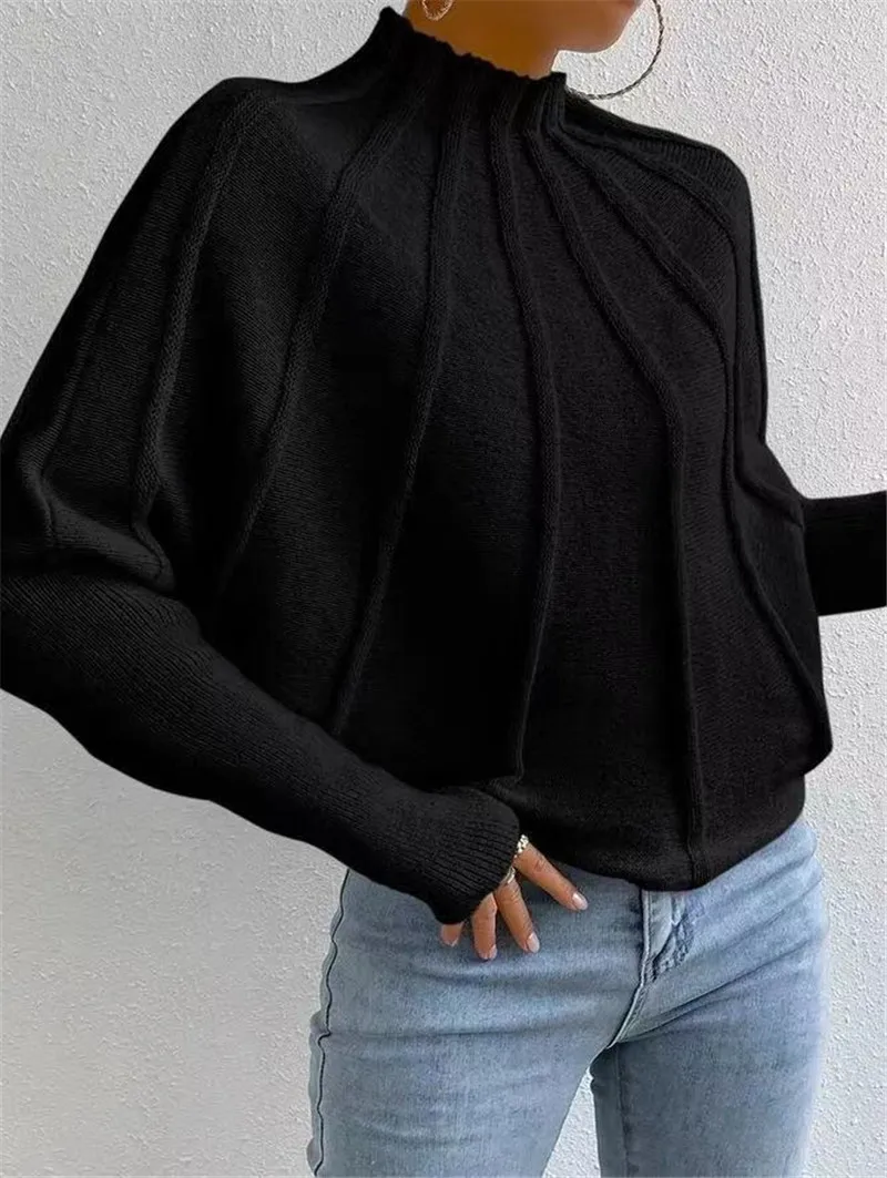 Kintted Pullover Batball Sleeve Sweater for Women Solid Round Neck Long Sleeve Top New T-shirt  Loose Spider Web Short Knitwear