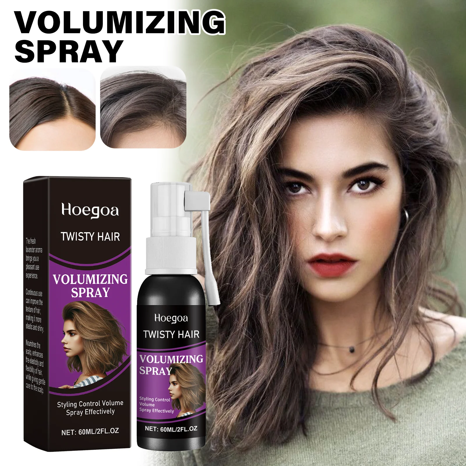 Volumenverstärkungs-Haarspray mit Kollagen zur Wurzelstraffung, leichte Formel, nicht klebrig, fühlt sich den ganzen Tag an, frisch, fein, flach, ölig