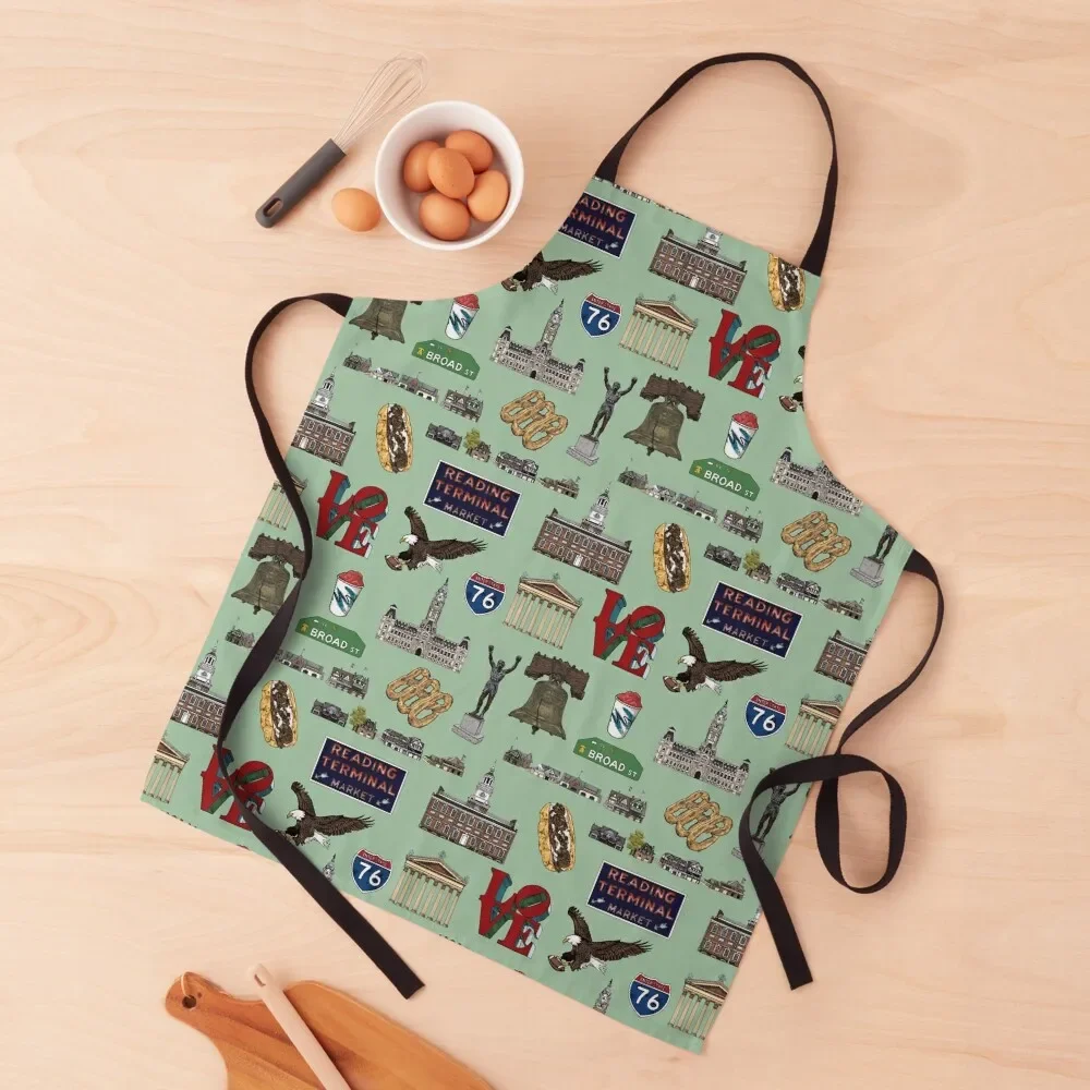

Philly Pattern - Green Apron kitchen and home For Kitchen Women home women For Nail Stylist Apron