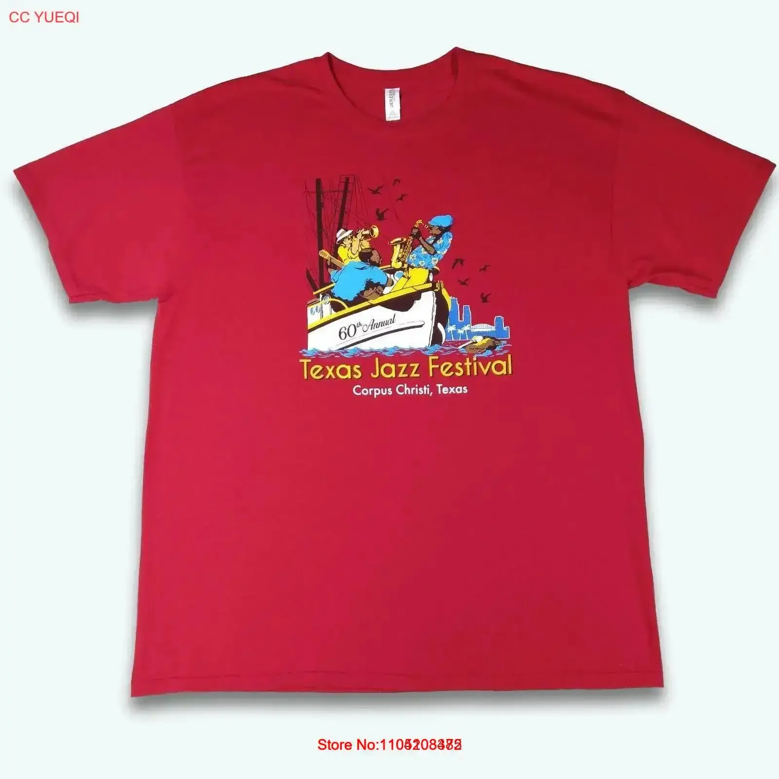 تي شيرت مهرجان جاز تكساس للبالغين مقاس XL أحمر 60th السنوي كوربوس كريستيا 2022 قميص رجالي عتيق مغسول قليلاً للارتداء اليومي #1