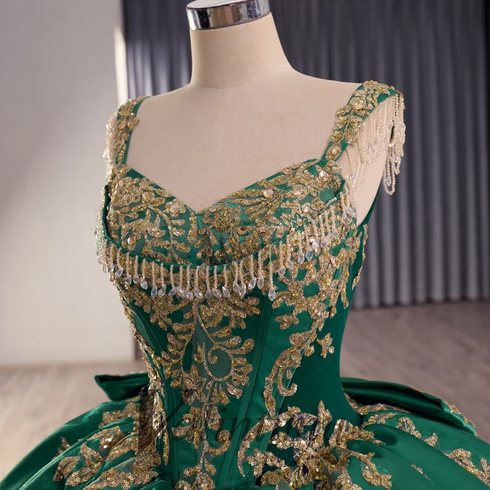 tiana princess green dress Ball Gown Off Shoulder Sleeveless Gold Appliques Ruffles Tiered Bow Kn –  suzhoufashion main image 1