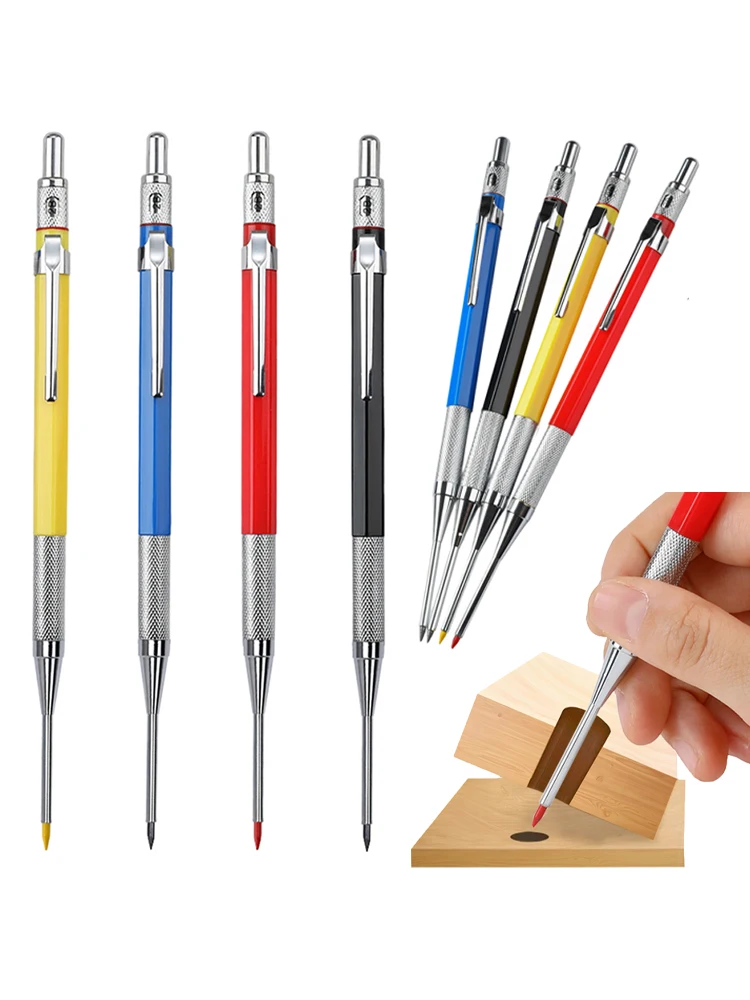 Ensemble de crayons mécaniques multicolores en métal pour le travail du bois, 2.0mm 2B, noyau de plomb noir, outil de marquage pour les trous profonds, 3 pièces/ensemble