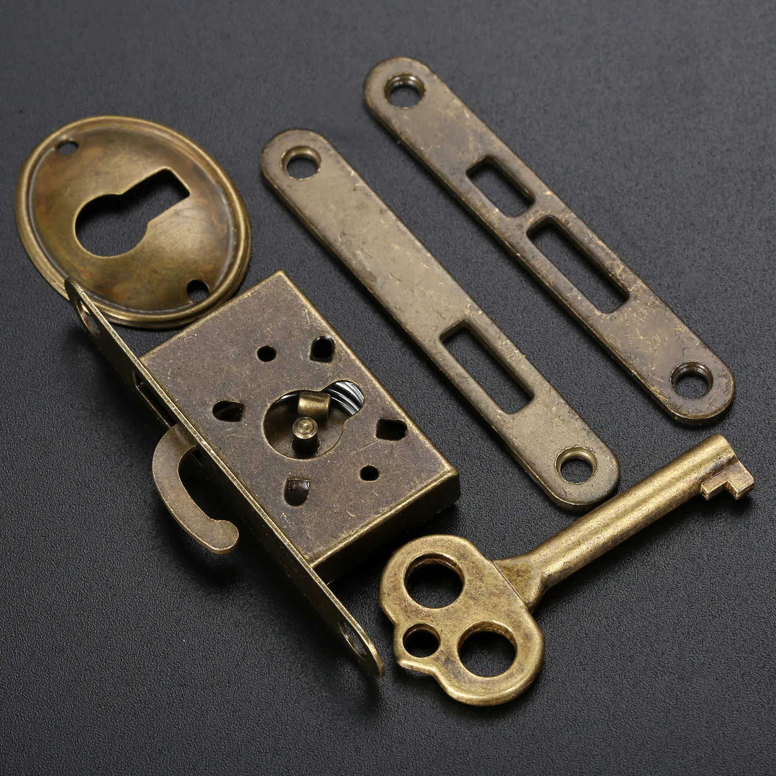 1 sets Classical Hardware Invisible Lock+Key w/screws Retro Buckle Latch Clasp Drawer Wood Jewelry Box Decor